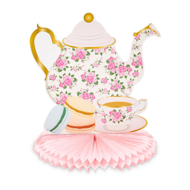 6 Pack Floral Teapot Honeycomb Decorations for Kids Birthday, Garden Tea Party Centerpieces for Tables (9.8 x 11 In)