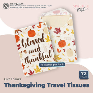 Give Thanks Pocket Tissues, Thanksgiving Travel Size Tissue Packs (72 Packs)