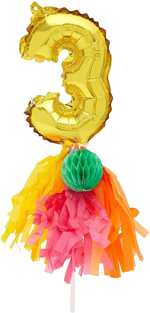 Number 30 Metallic Gold Foil Balloons Cake Topper with Tassel for 30th Birthday Party Decorations, 7.5 inch