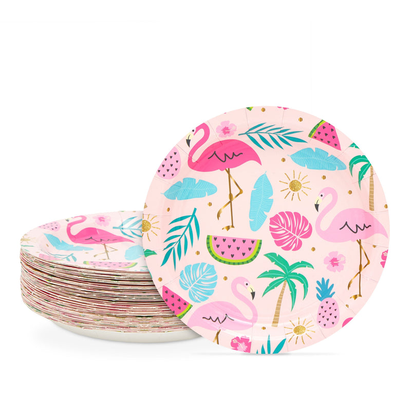 48 Pack Pink Flamingo Paper Plates for Luau Tropical Birthday Party Supplies (7 Inches)