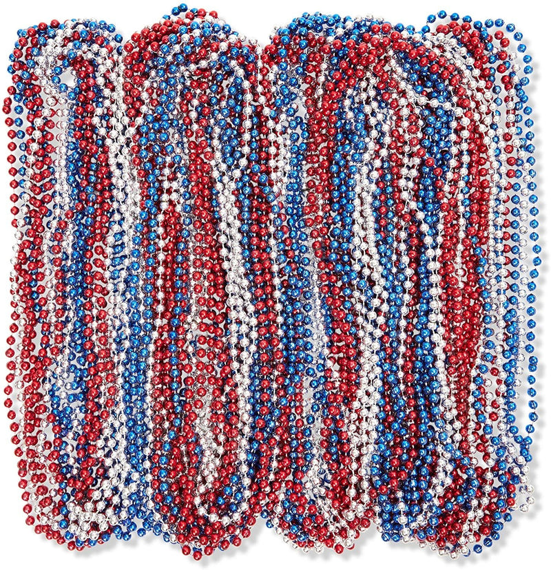 Patriotic Beaded Necklaces for 4th of July, Patriotic Party Favors (72 Pack)