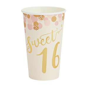 50 Pack 16 oz Paper Pink Party Cups for Girls Sweet 16 Party Supplies (Rose Gold Foil)