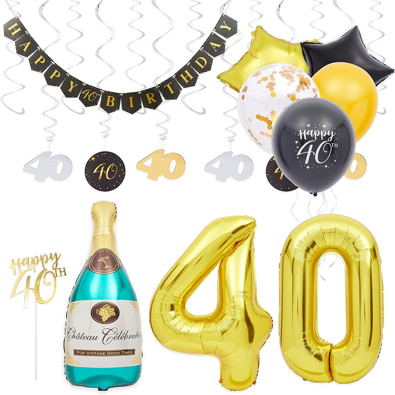 40th Birthday Decorations, Balloons, Cake Toppers and Party Banner (49 Pieces)