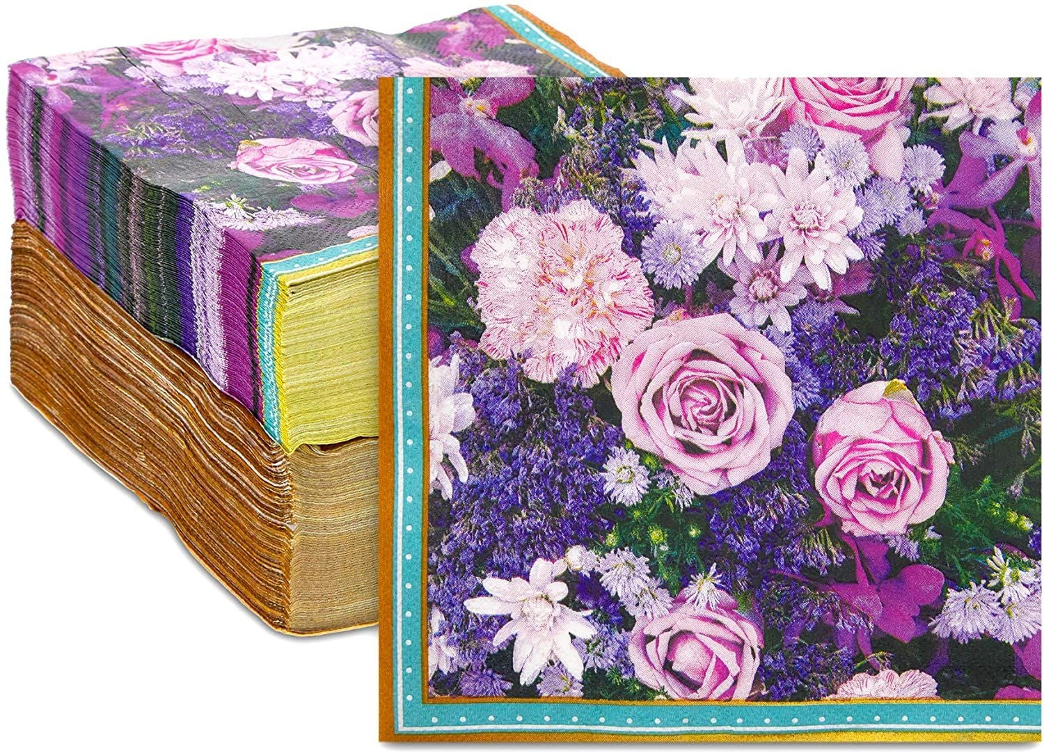 150 Pack Pink Floral Paper Napkins for Bridal Shower, Birthday