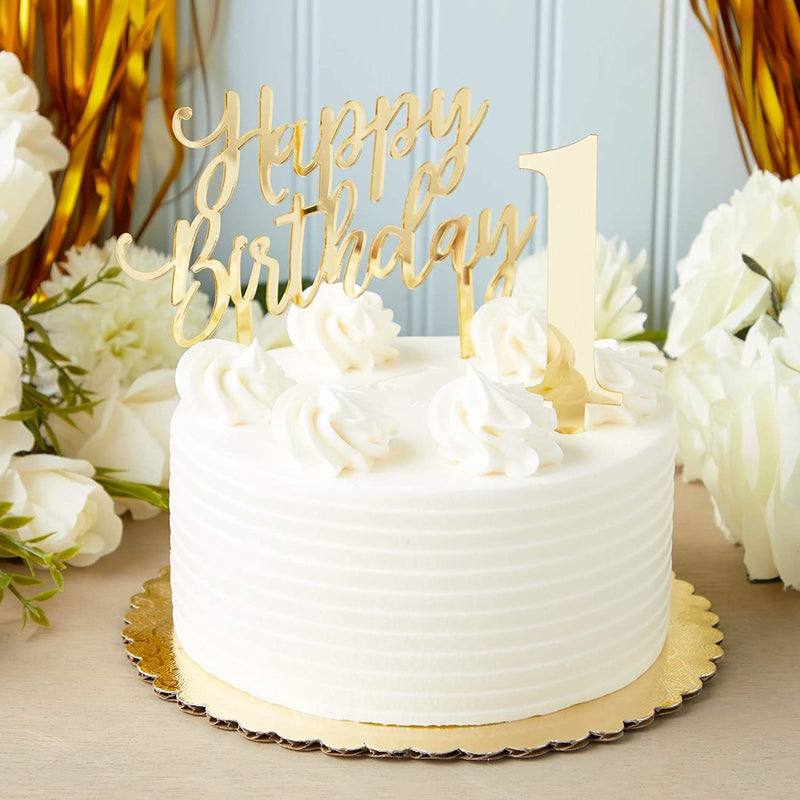 Gold Happy Birthday Cake Topper and 0-9 Number Toppers (11 Pieces)