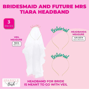 Future Mrs and Bridesmaid Headbands, Bachelorette Accessories for Bridal Party (3 Pack)