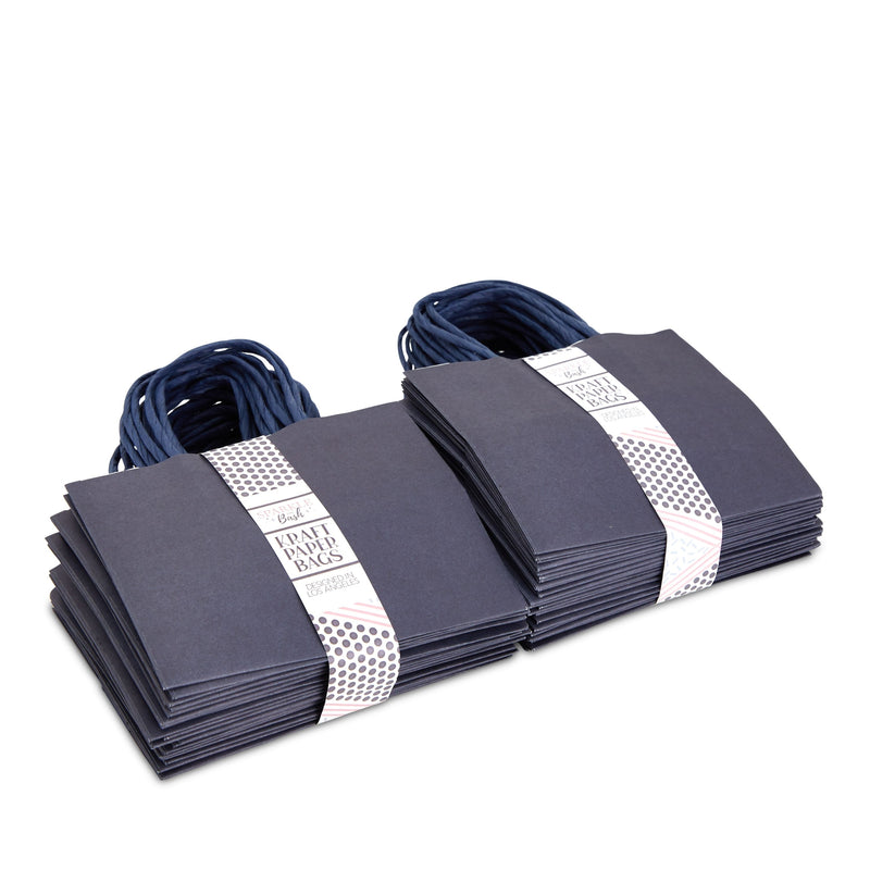 50 Pack Navy Blue Paper Gift Bags with Handles, Bulk Set for Birthday Themed Party Favors, Presents (6 x 5 x 2.5 In)