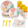 168-Piece Hot Air Balloon Party Decorations for Baby Shower, Birthday Party, Disposable Dinnerware Set with Paper Plates, Plastic Cutlery, Cups, and Napkins (Serves 24)