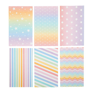 36-Pack Small Rainbow Party Favor Bags, 5.5x3.2x9-Inch Paper Goodie Bags with Stickers for Birthday Party Supplies (6 Designs)