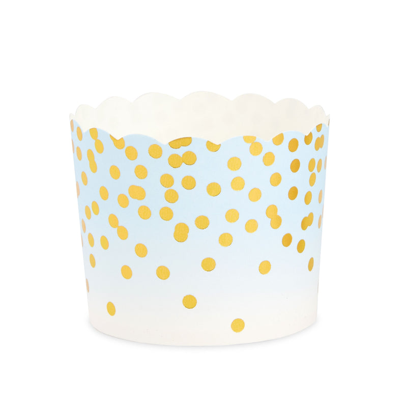 50 Pack Blue and Gold Polka Dot Cupcake Liners Wrappers, Muffin Paper Baking Cup for Wedding & Birthday