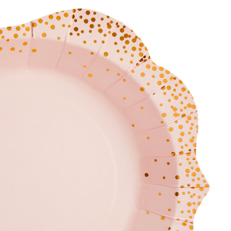 24-Pack Pink Disposable Serving Trays, Gold Foil Polka Dotted Party Platters for Wedding, Birthday, Tea Party, Brunch Decorations, Table Centerpiece, Home Decor (9x13 in)