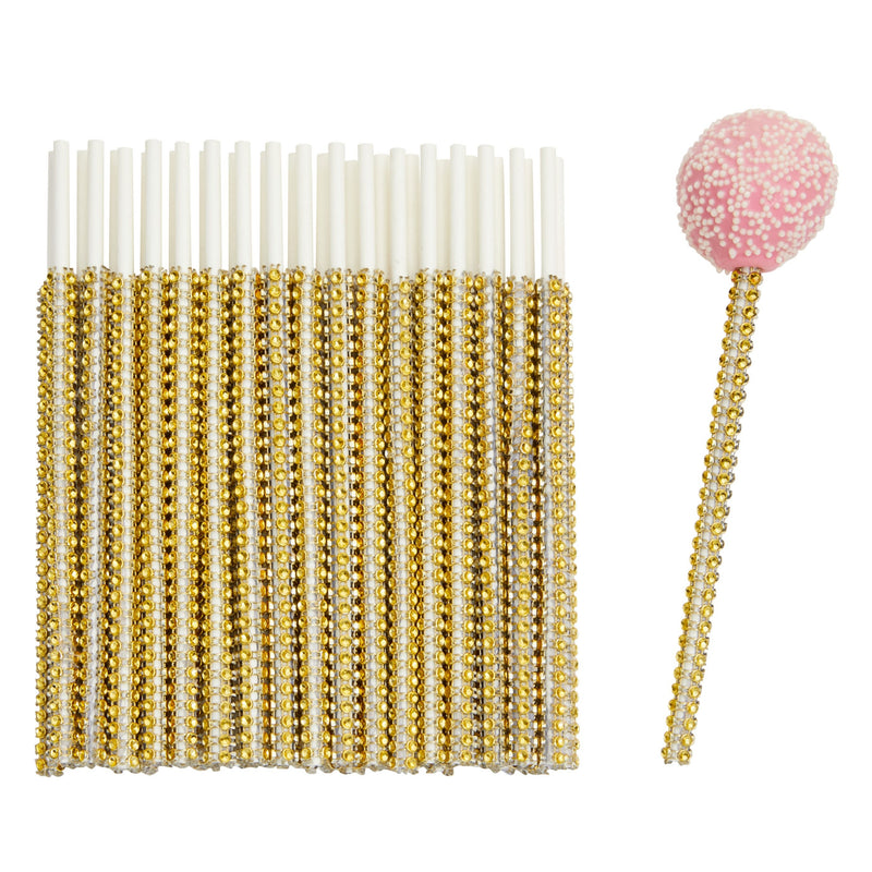 36 Pack Rhinestone Gold Cake Pop Sticks for Candy Apples, Lollipops, Dessert Bar (6 In)