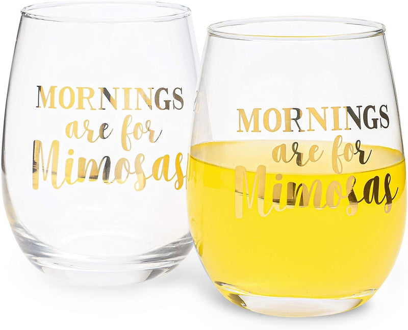Mornings Are for Mimosas Stemless Wine Glass (16 oz, 2 Pack)
