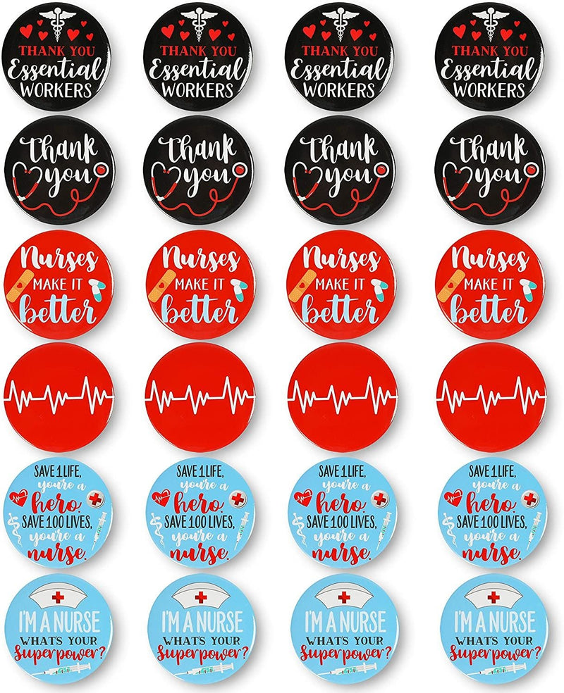 Button Pins, Nurse Appreciation Gifts in 6 Designs (2.28 Inches, 24 Pieces)