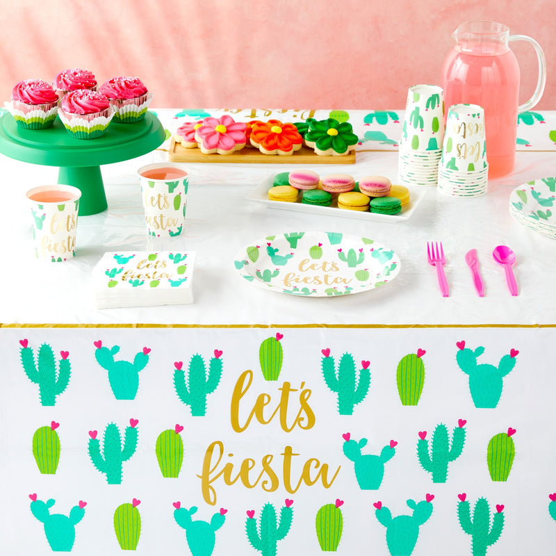 145 Pieces Let's Fiesta Party Supplies, Cactus Plates, Napkins, Cups, Cutlery, Tablecloth for Birthday, Bachelorette Decorations (Serves 24)