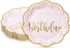 48 Pack Pink Happy Birthday Party Paper Plates with Gold Glitter Edges (9 In)