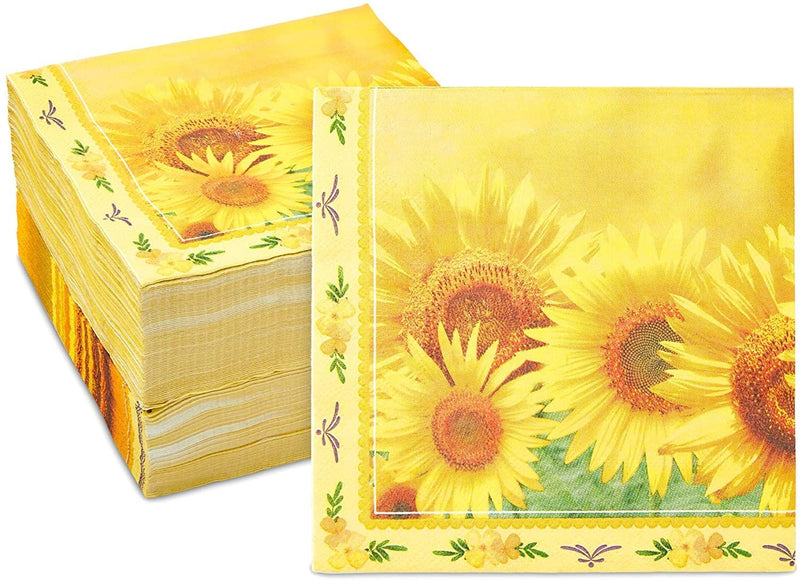 Sunflower Paper Napkins for Floral Party (6.5 x 6.5 In, 150 Pack)