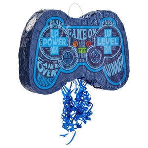 Pull String Video Game Pinata, Blue Gaming Controller for Gamer Party Decorations for Boys (16.5 x 11 x 3 In)