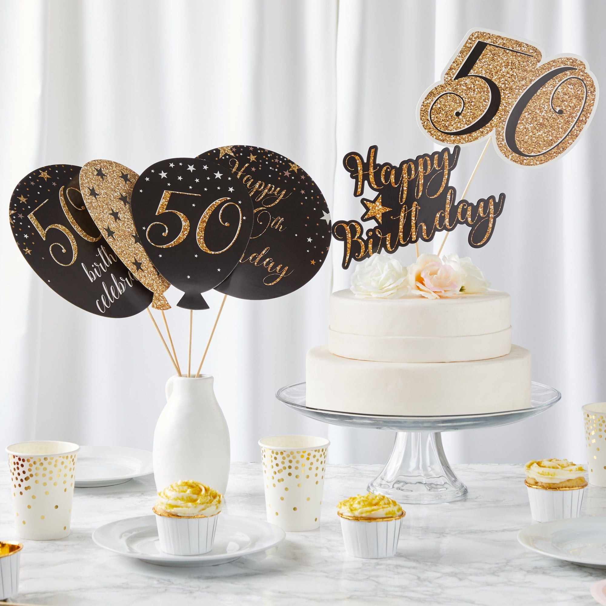 50th Birthday Decorations Party Centerpieces, Black and Gold Stick