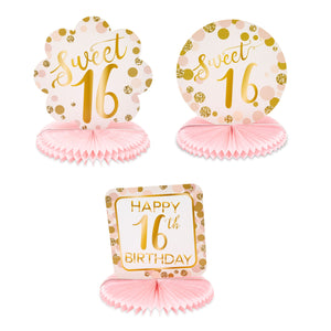 Sweet 16 Birthday Decorations, Pink and Gold Paper Honeycomb Centerpieces (6 Pack)