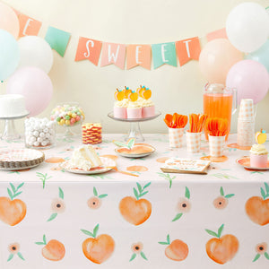 Set of 195 Peach Party Supplies with Paper Plates, Cups, Napkins, Cutlery, Tablecloths, Balloons, and a Banner (Serves 24 Guests)