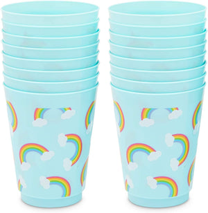 Blue Plastic Tumbler Cups, Pastel Rainbow Party Supplies (16 oz, 16 Pack)