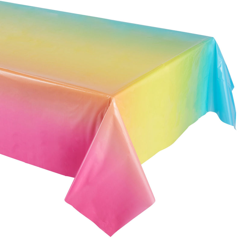 3 Pack Plastic Ombre Rainbow Tablecloth, Pastel Table Covers for Birthday Party Decorations (54x108 in)