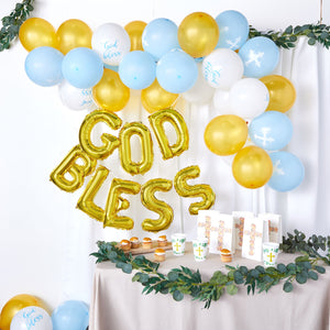 God Bless Banner Balloons for Boys Baptism Decorations, First Communion (12-16 In, 58 Piece Set)