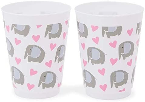 16 oz Plastic Tumbler Cups, Elephant Baby Shower Decorations for Girl (16 Pack)