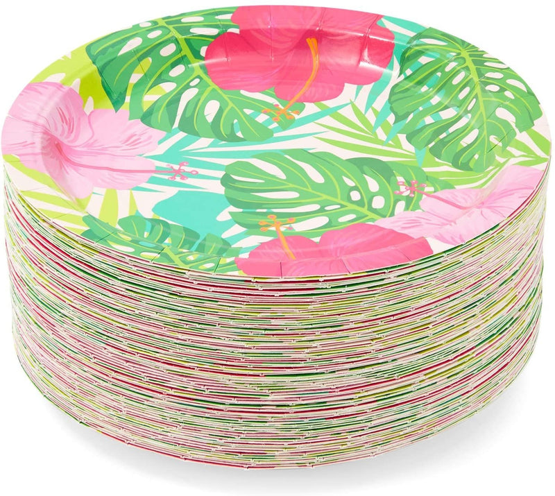 80-Pack Hawaiian Paper Plates, Luau Birthday Party Decorations (7 in)