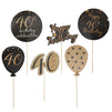30 Pieces 40th Birthday Decorations, Black and Gold Centerpiece Stick Table Toppers, 4 Designs for Party Supplies