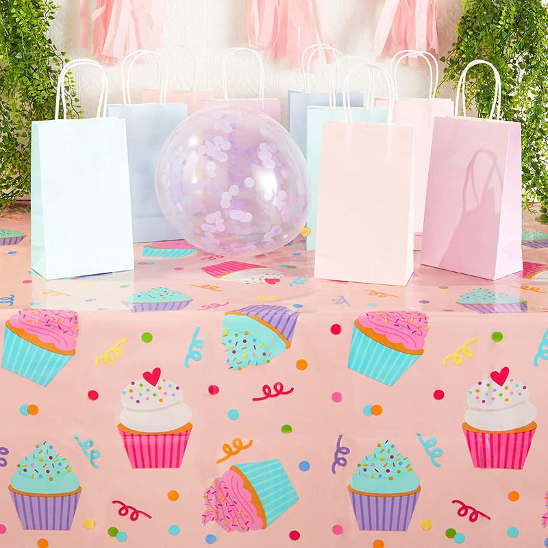 Pink Plastic Tablecloths for Cupcake Birthday Party (54 x 108 In, 3 Pack)