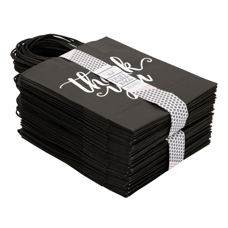 50 Pack Medium Black Thank You Paper Bags with Handles for Boutique, Small Business (10 x 8 x 4 In)