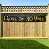 Cheers to 30 Years Banner, 30th Birthday Party Decorations (Black, Gold, 9.8 x 1.6 Ft)