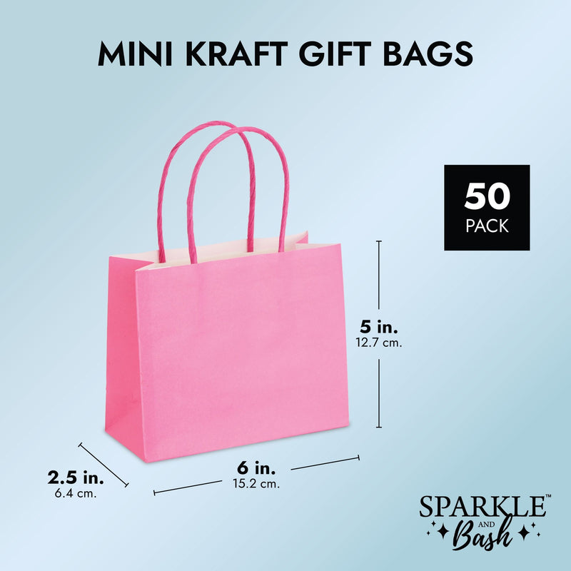 50 Pack Mini Pink Gift Bags with Handles, Bulk Kraft Party Favor Bags (6 x 5 x 2.5 In)