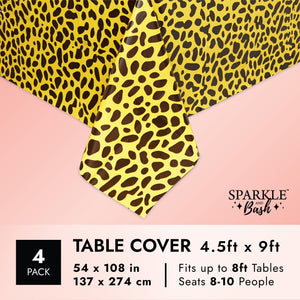 Cheetah Print Tablecloths for Jungle Safari Birthday Party (54x108 In, 4 Pack)