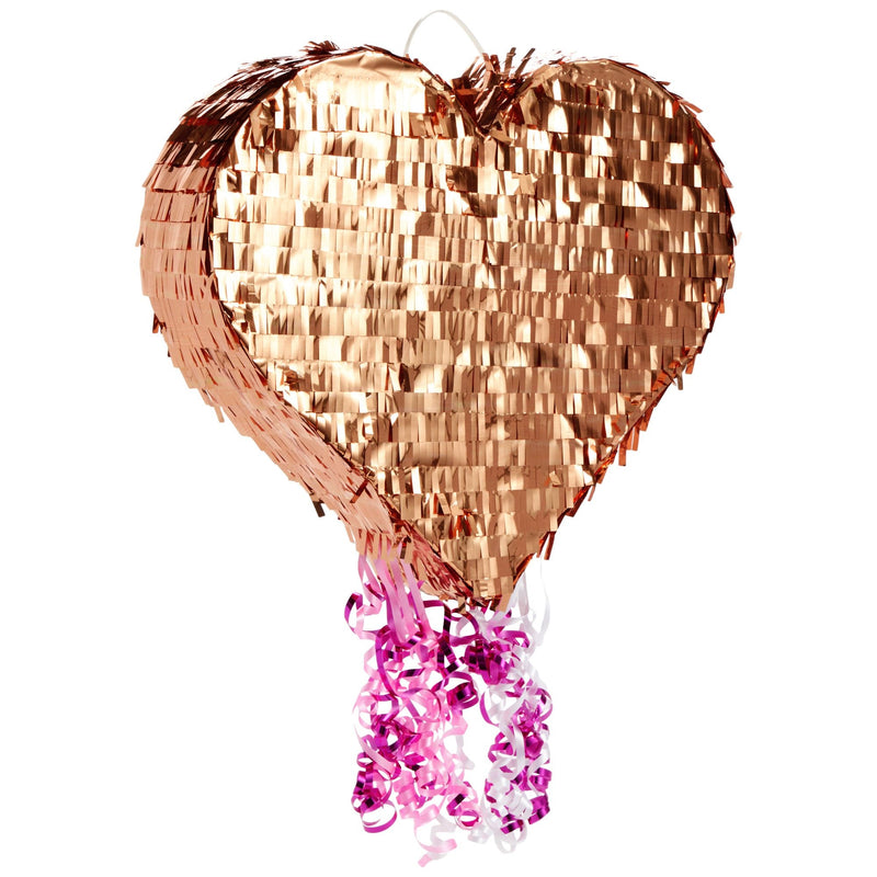 Pull String Heart Pinata for Birthday Party, Rose Gold Foil Decorations (15.7 x 13 x 3 In, Small)