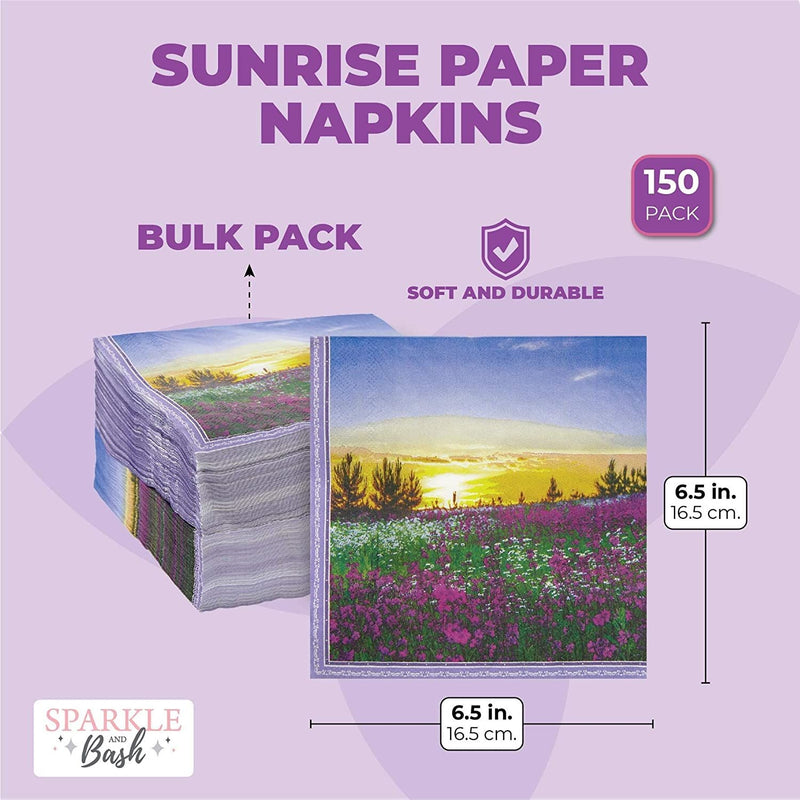 Sunrise Paper Napkins for Garden Party, Birthdays (6.5 x 6.5 In, 150 Pack)