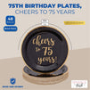 Black Paper Plates for 75th Party, Cheers to 75 Years (9 In, 48 Pack)