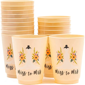 Plastic Party Cups for Bachelorette Party and Bridal Shower, Miss to Mrs. (16 Pack)