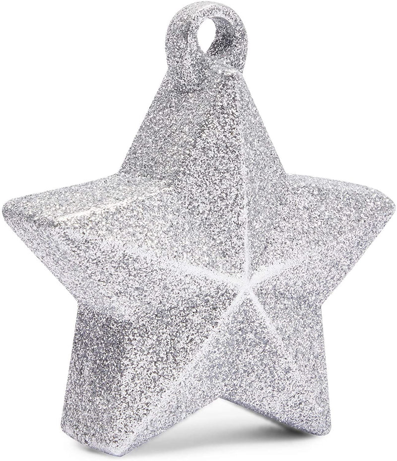 Glitter Star Balloon Weights, Silver Party Decorations, 5.2 oz (2.1 X 5 In, 6 Pack)