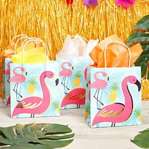 Flamingo Gift Bag with Handles for Birthday Party Favors (8 x 9 x 4 In, 15 Pack)