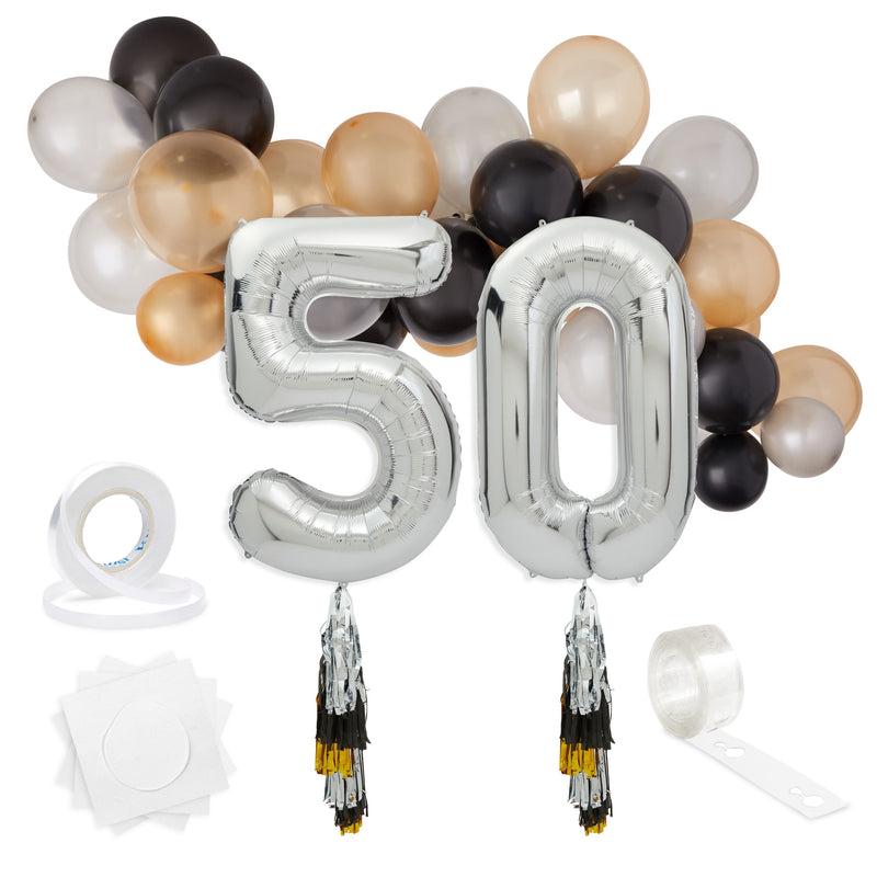 50th Birthday Party Decorations, Number 50 Balloons with Tassel Tail (39 Pieces)
