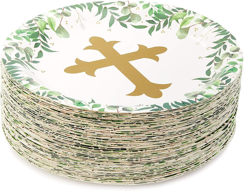 80-Pack Sparkle & Bash Church Paper Plates for Baptism & Christening Party (9 in)