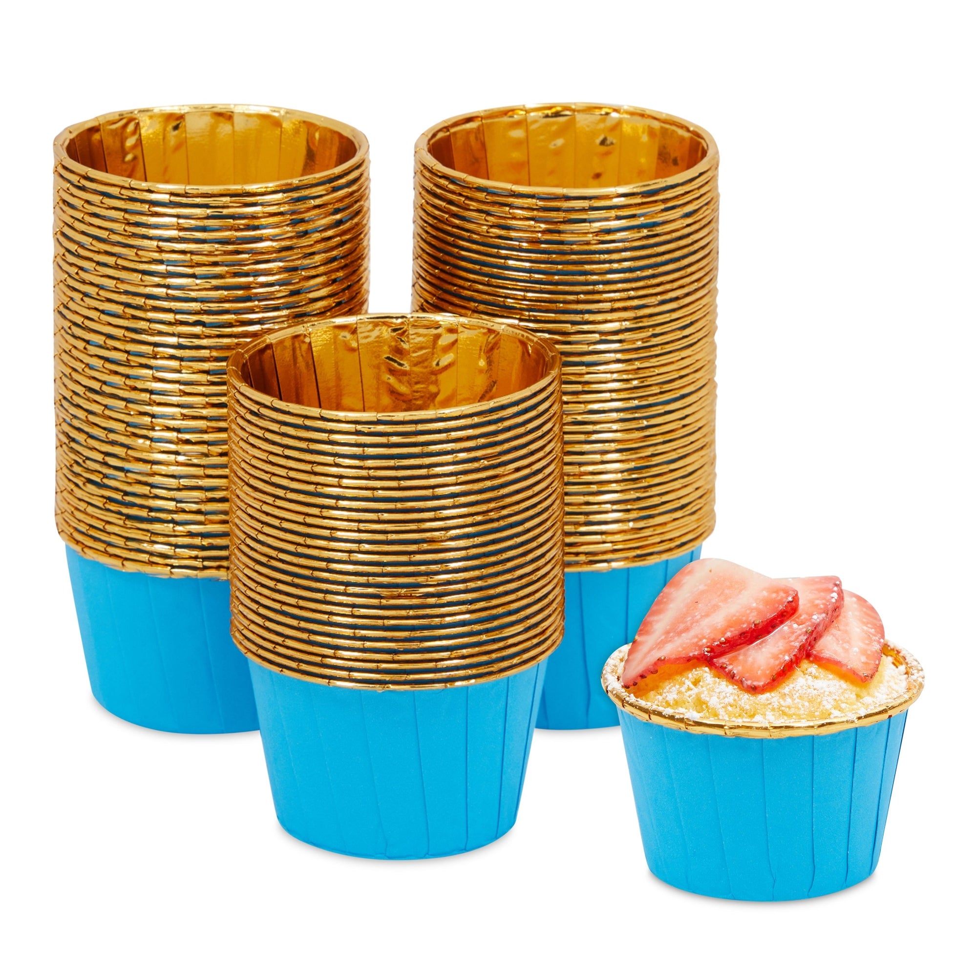 100-Pack Gold Aluminum Foil Cupcake Liners, 2.75x1.5-Inch Gold Colored Baking  Cups for Muffins and Baked Desserts, Small Goodie Containers for Loose Nuts  and Candies 