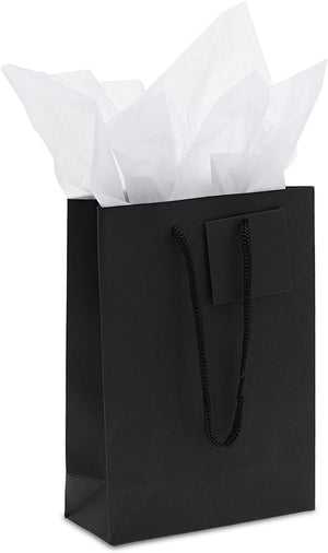 Black Paper Gift Bags with Handles, Tags, Tissue Paper (8 x 5.5 In, 20 Pack)
