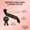 It's My Birthday Sash, Ribbon Pin, Gold Rhinestone Tiara Crown (Black, 3 Piece Set)