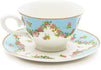 Set of 6 Vintage Floral Tea Cups and Saucers for Tea Party Supplies (Blue, Pink, 8oz)