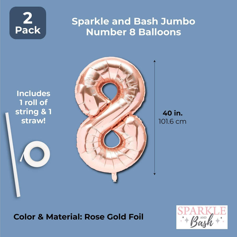 Rose Gold Foil Number 8 Party Balloons (40 in, 2 Pack)