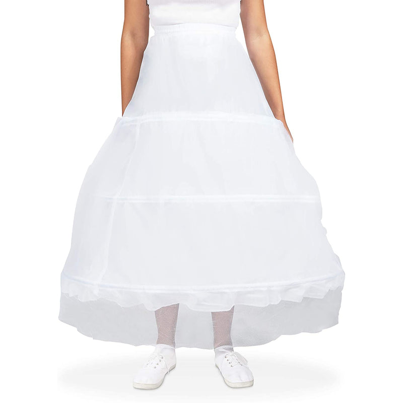 3-Hoop Petticoat Skirt for Bridal Dress, Adjustable White Lace Wedding Gown Underskirt (Waist 22-40 In; 28 In Length)